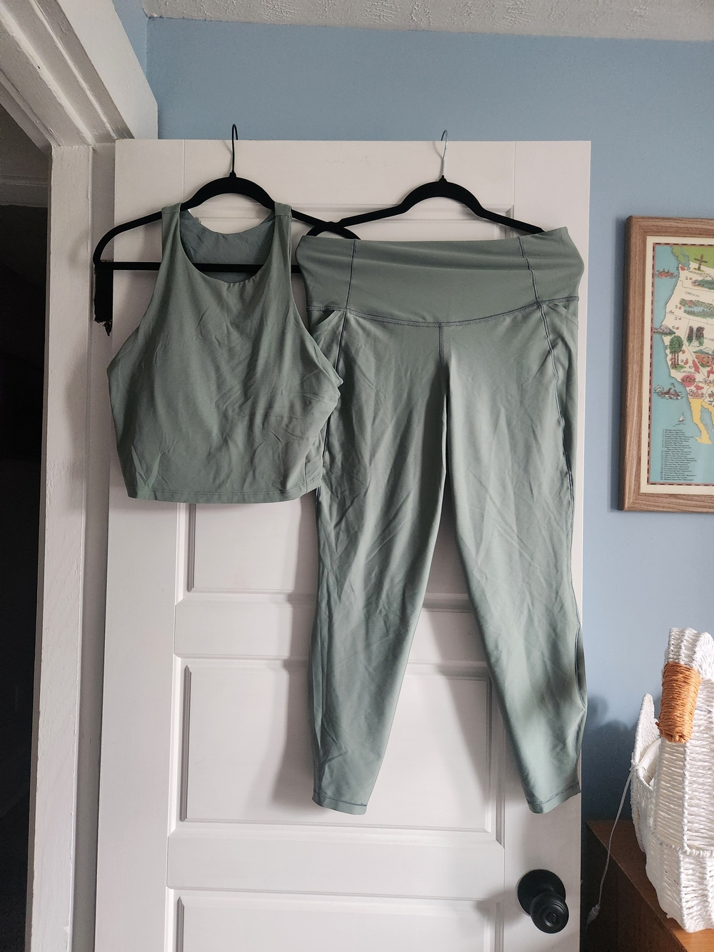 Women's High-Waist Active Leggings & Crop Tank Set - Sage Green